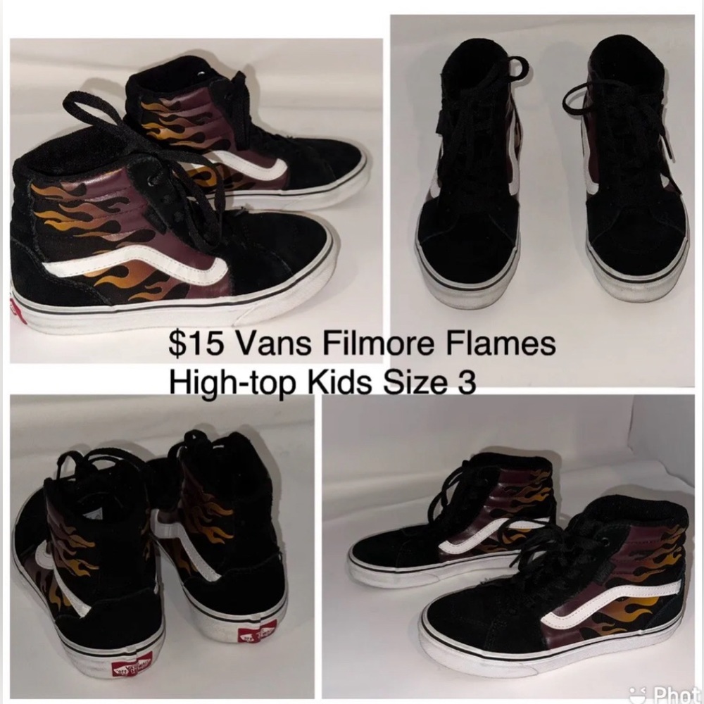 Youth Vans Shoes Fire Kids High Top  Size Youth 3 Filmore Flames